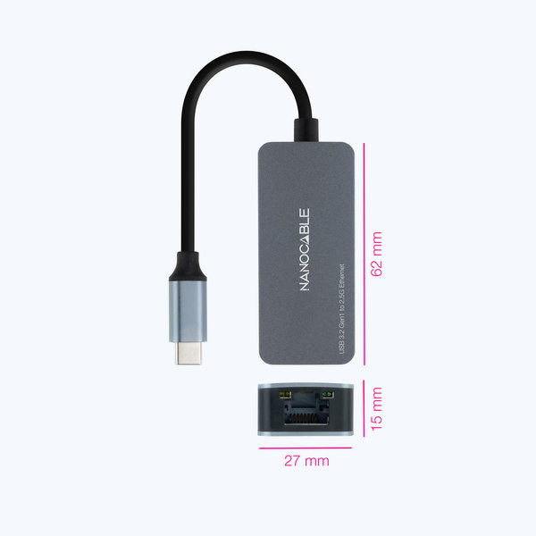 Conversor USB-C 3.2 GEN1 ETHERNET 2.5G GRIS 15 CM