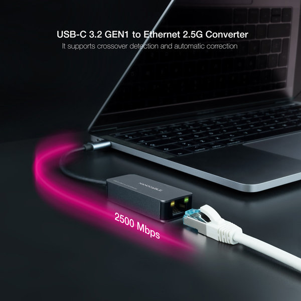 Conversor USB-C 3.2 GEN1 ETHERNET 2.5G GRIS 15 CM