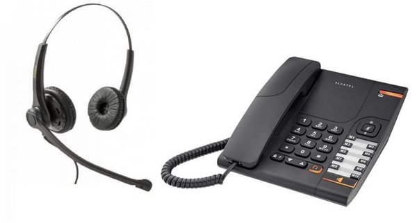Pack Telemarketing: Teléfono Alcatel Temporis 380 Negro + auricular Freemate